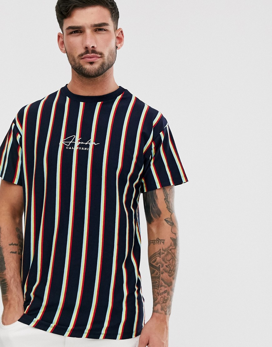 New Look t-shirt with neon vertical stripe in black