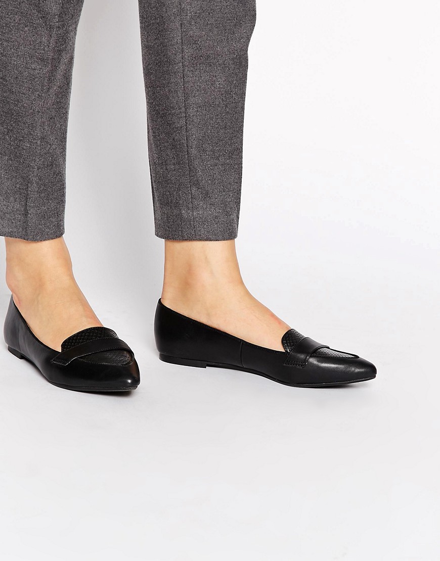 New Look | New Look Joan Black Croc Pointed Toe Flat Shoes at ASOS