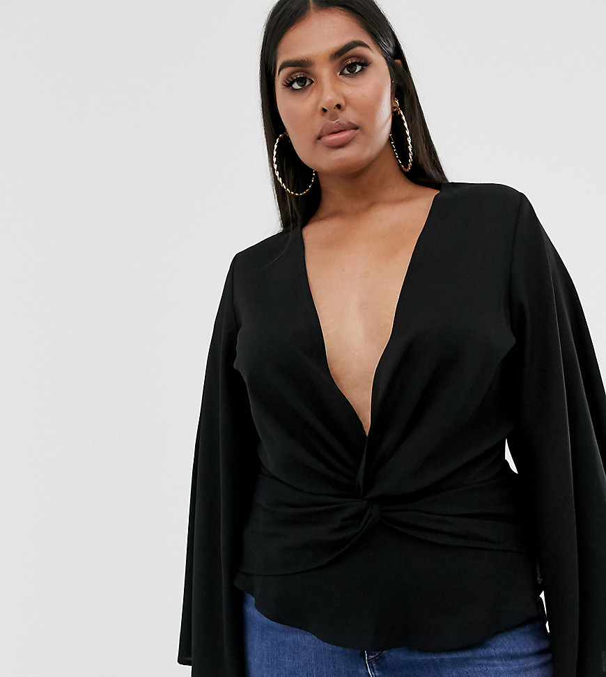 Missguided Plus wrap blouse in black