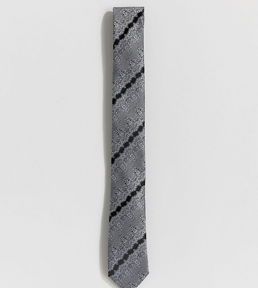 Heart & Dagger woven floral tie in grey - Grey