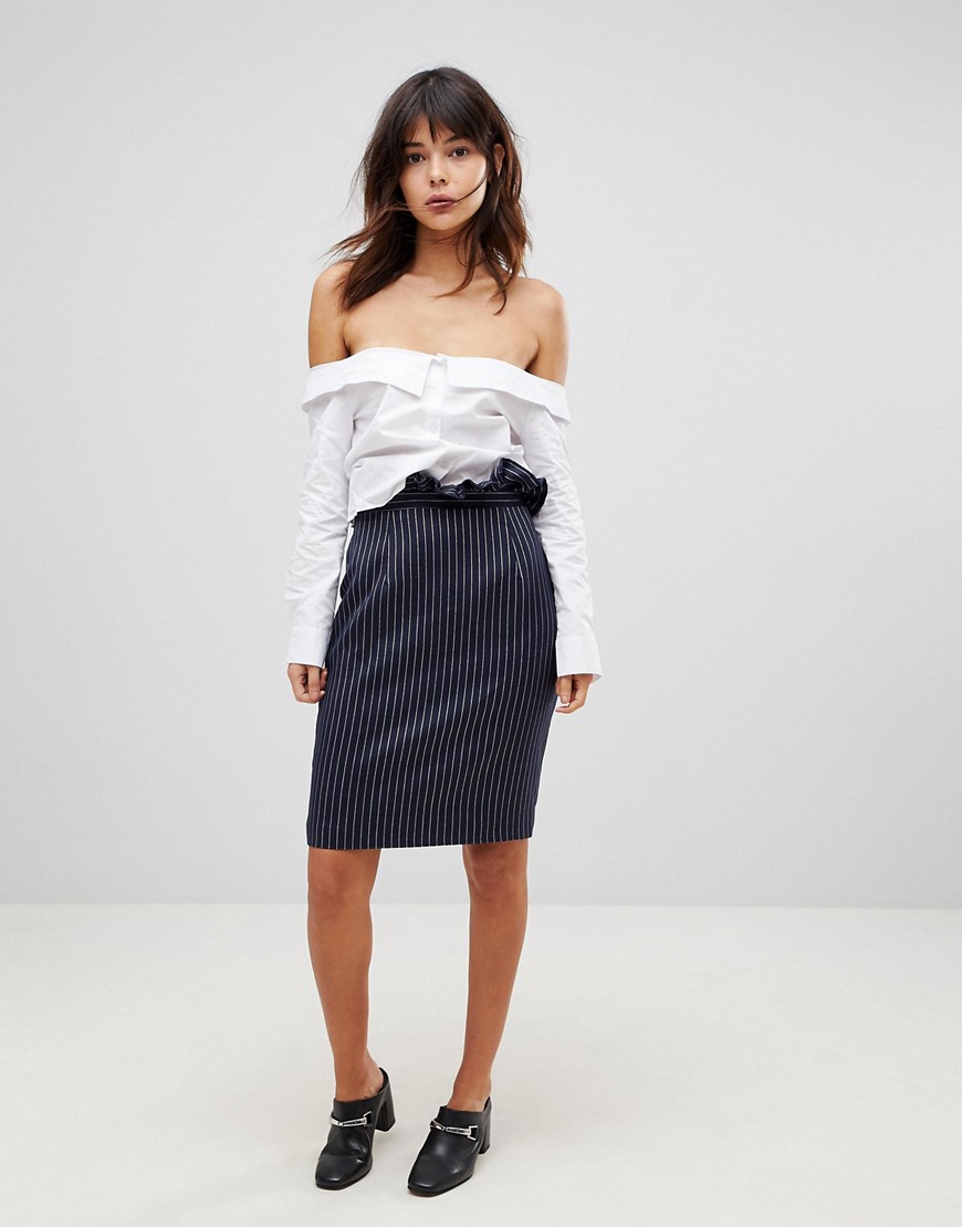 Unique21 Pinstripe Pencil Skirt With Frill Waist
