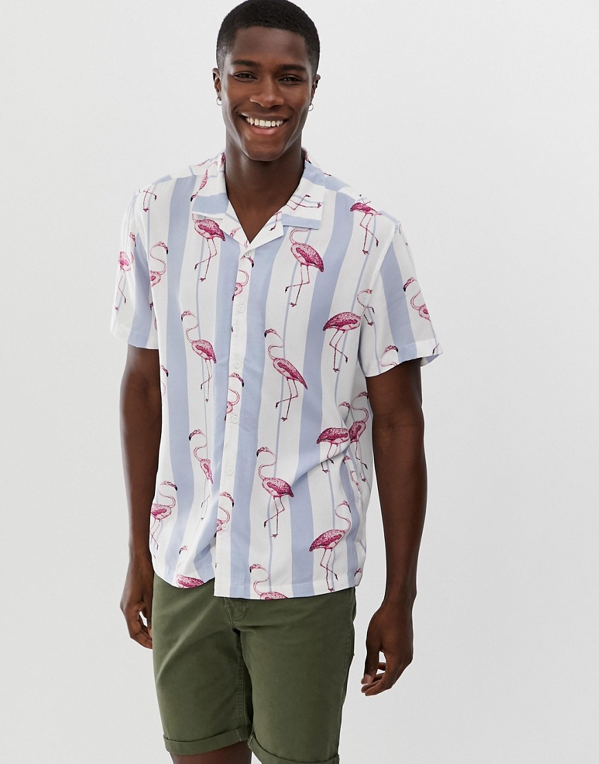 Brave Soul flamingo stripe shirt with revere collar