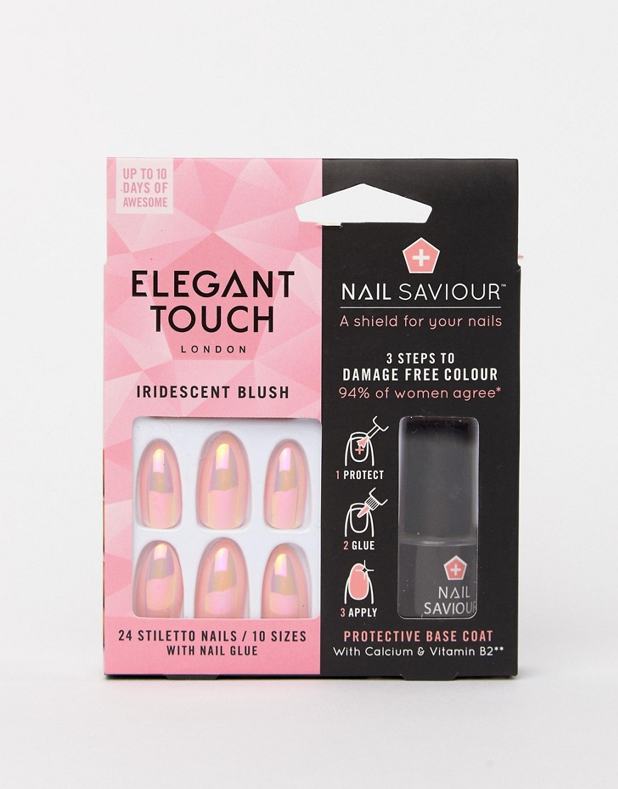 Elegant Touch Nail Saviour Stiletto Iridescent Blush False Nails