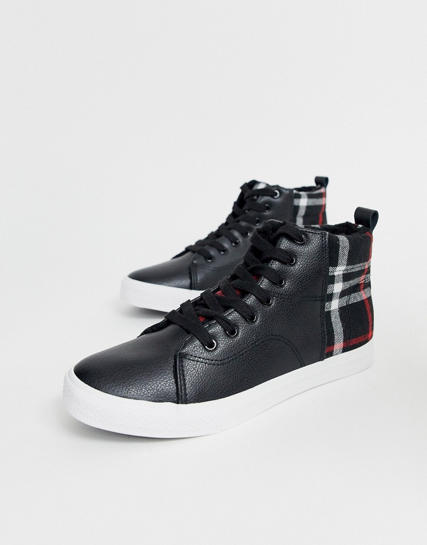 Brave Soul high top trainers with checked panels