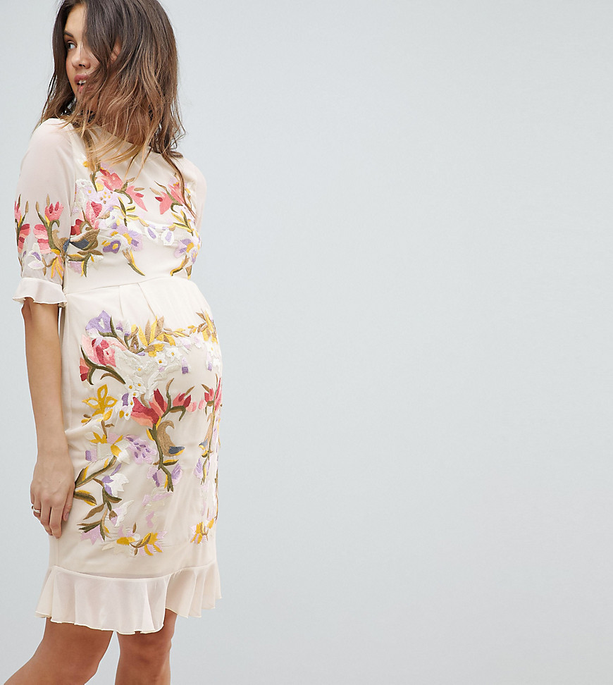 Hope & Ivy Maternity Premium All Over Floral Embroidered Mini Dress