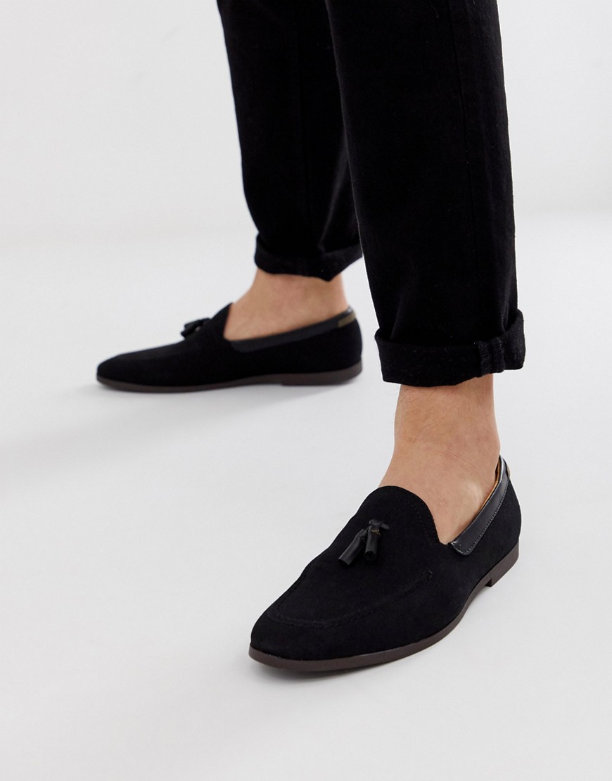 Burton Menswear tassel loafer in black suede