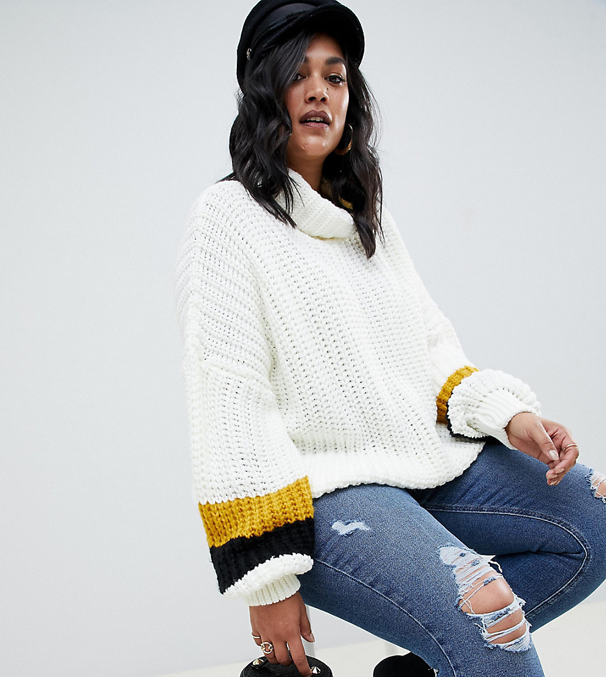 Missguided Plus exclusive plus chunky roll neck jumper in white