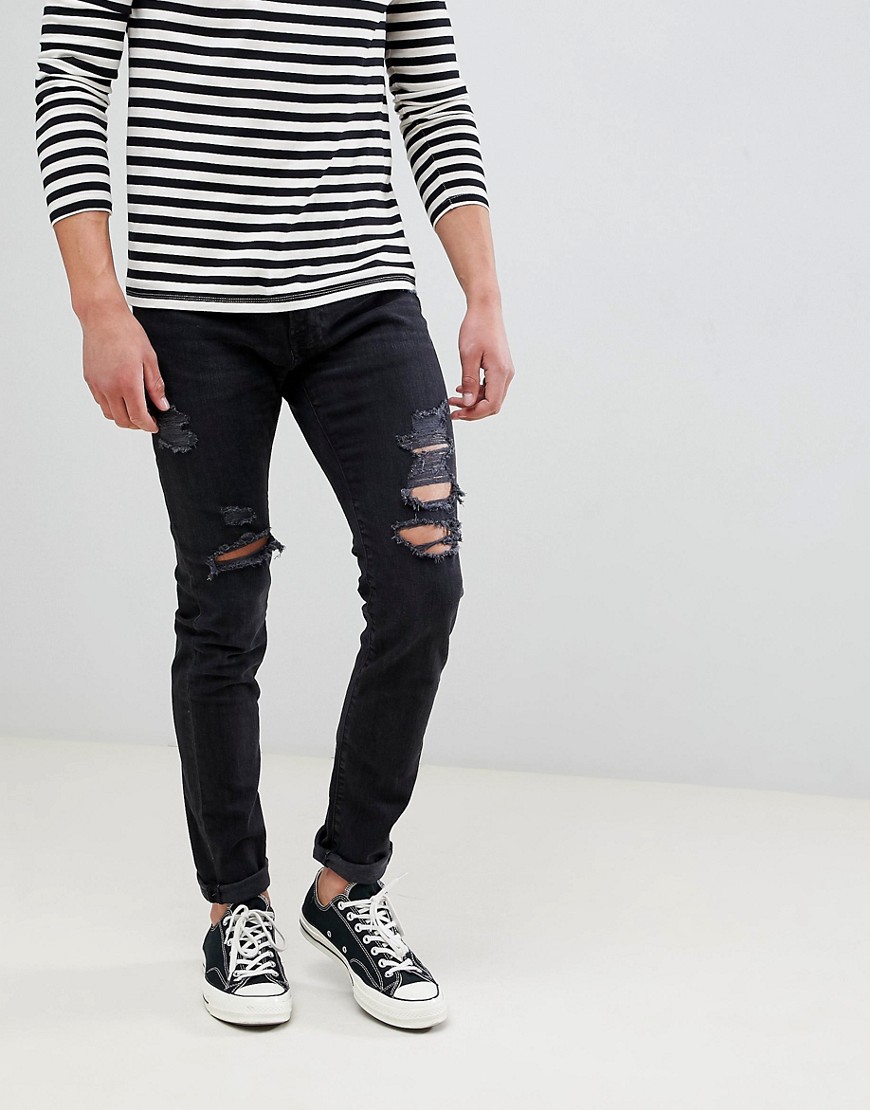Abercrombie & Fitch skinny fit destroyed jeans in black - Black