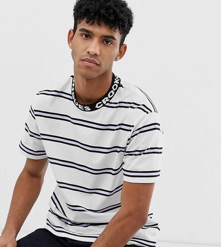 Crooked Tongues striped t-shirt with branded neck band