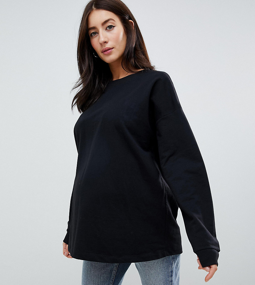 ASOS DESIGN Maternity oversized slouchy lightweight sweatshirt in black
