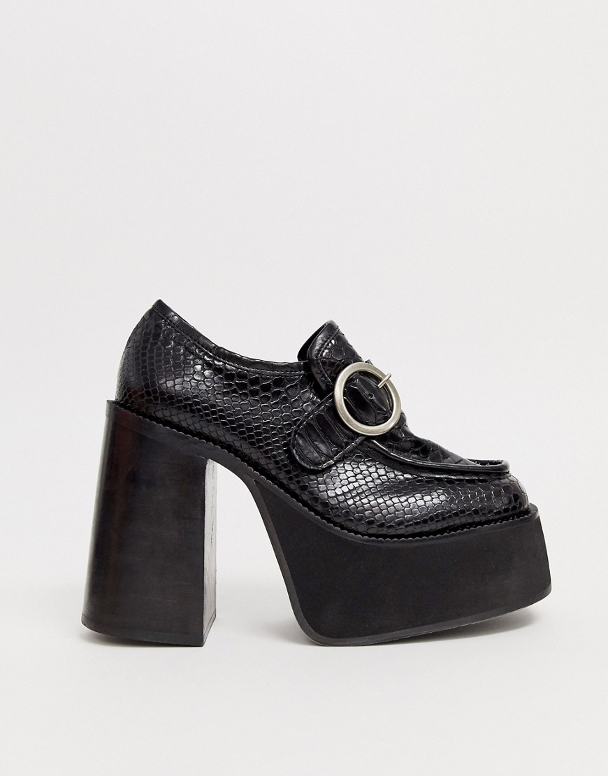 Kaltur platform snake effect heeled loafers with buckle detail