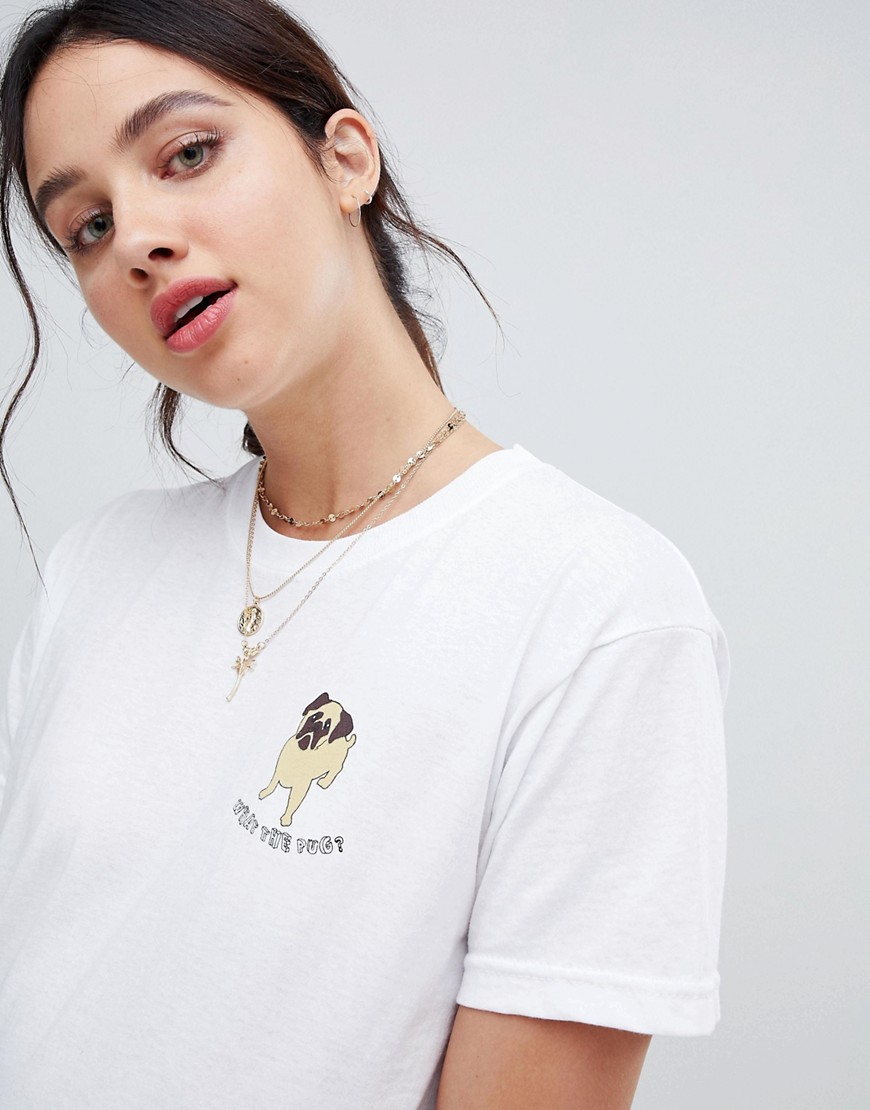 Daisy Street t-shirt with what the pug print - White