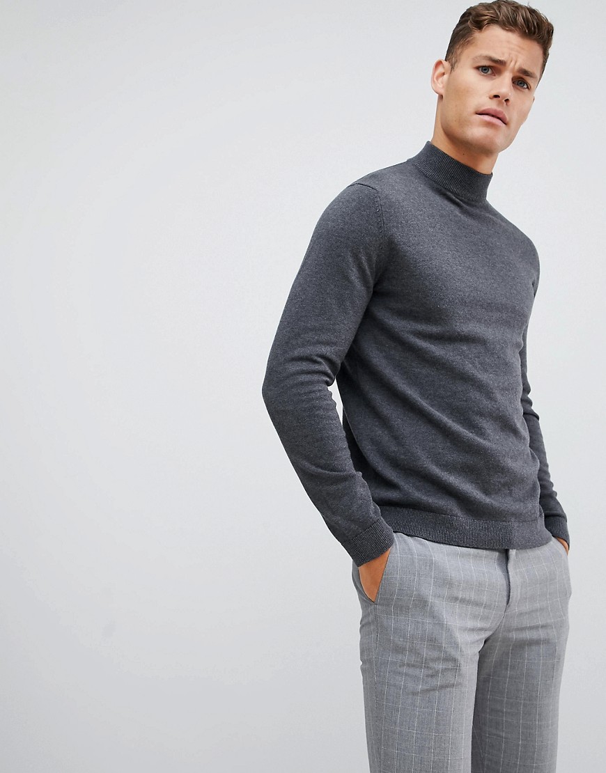 Only & Sons high neck knit - Dark grey melange