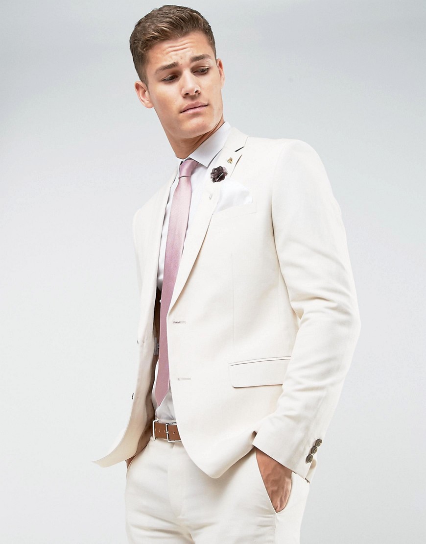 Farah Skinny Wedding Suit Jacket In Linen
