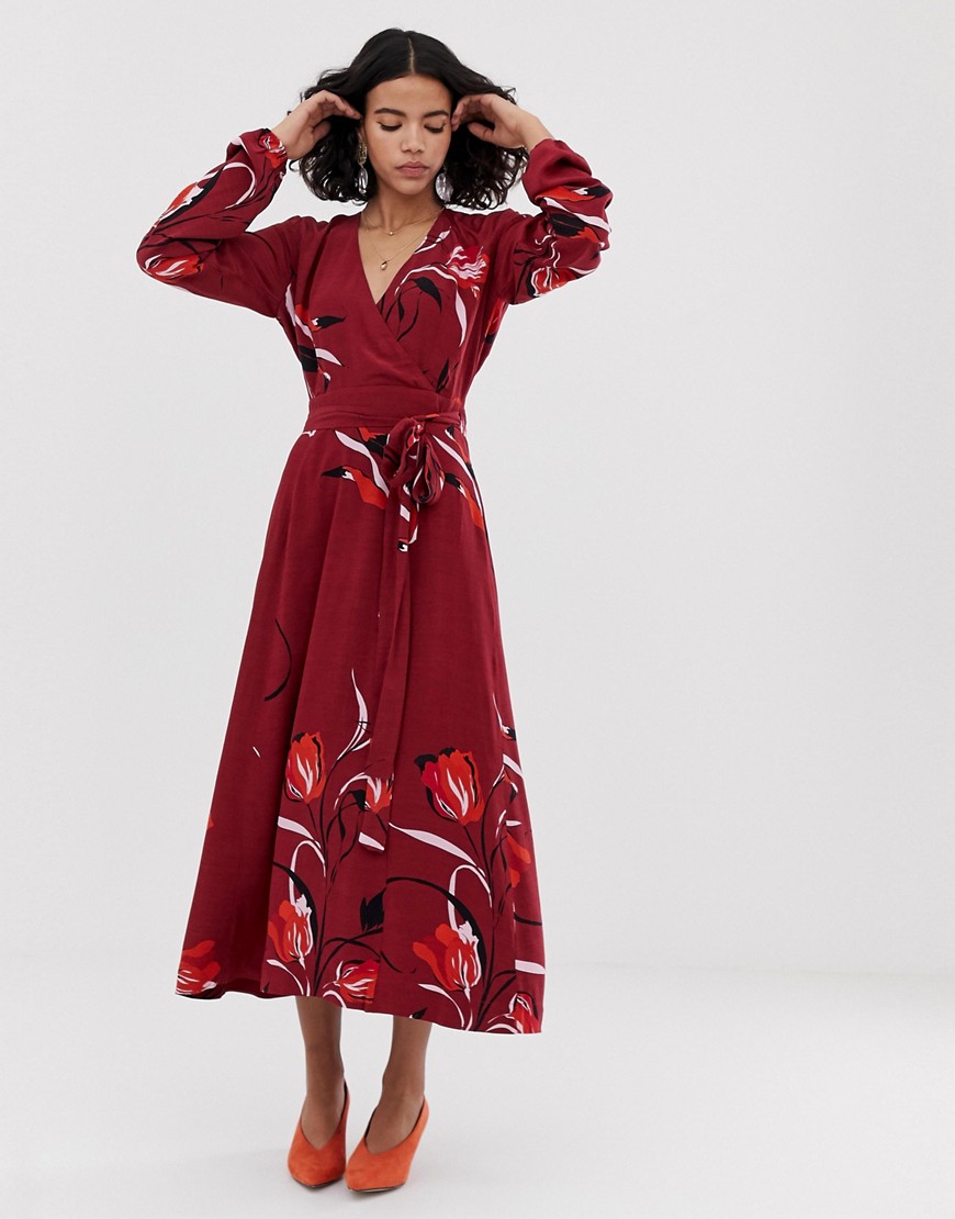 Gestuz Sille Midi Wrap Dress In Floral-red