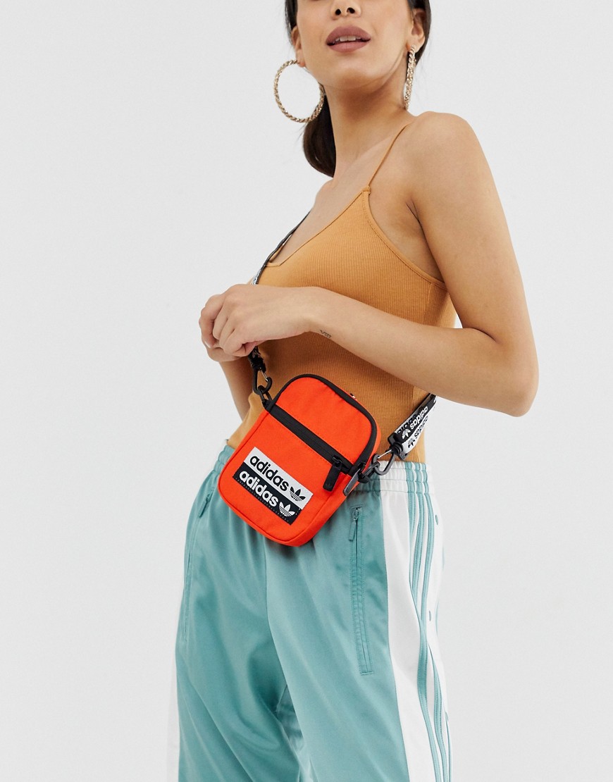 adidas Originals RYV mini multiway festival bag with logo taping in orange