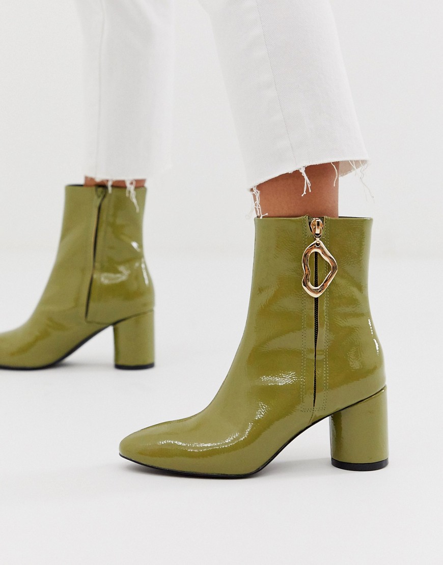 Asos Design Charlotte Feature Zip Smart Boots In Green Patent