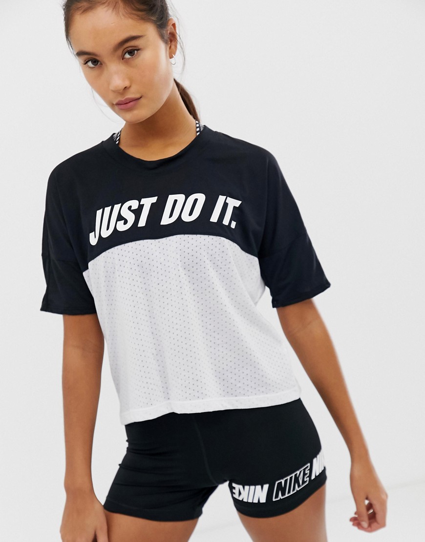 Nike Running Just Do It Tailwind Crop T-shirt In Black