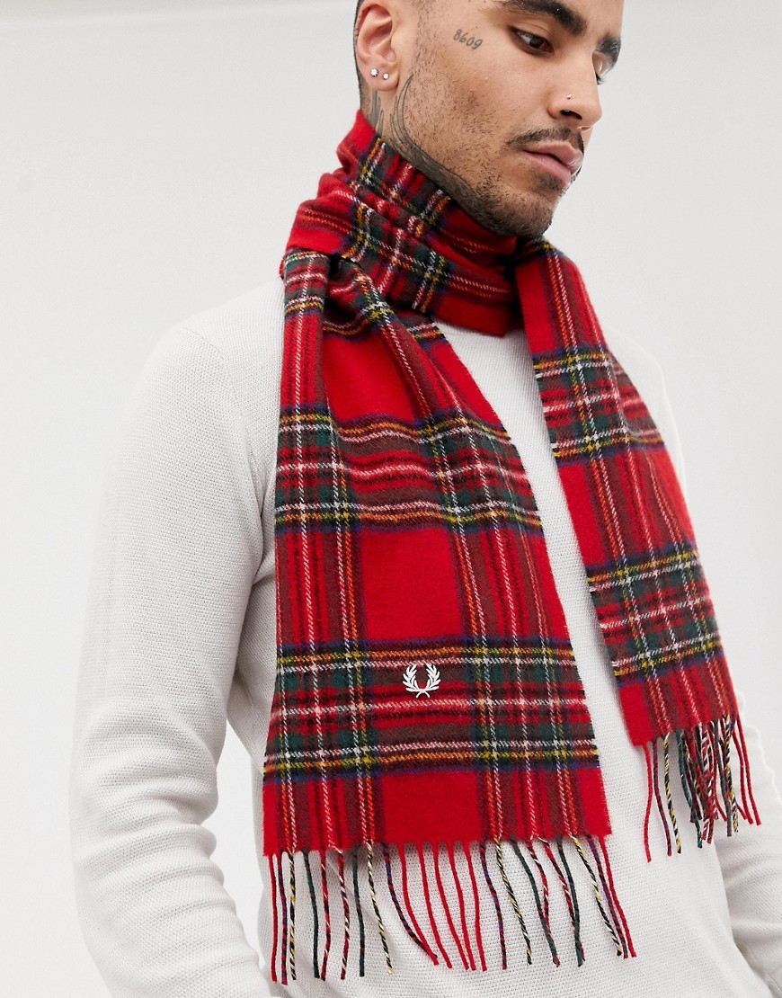 Fred Perry Royal Stewart tartan scarf in red