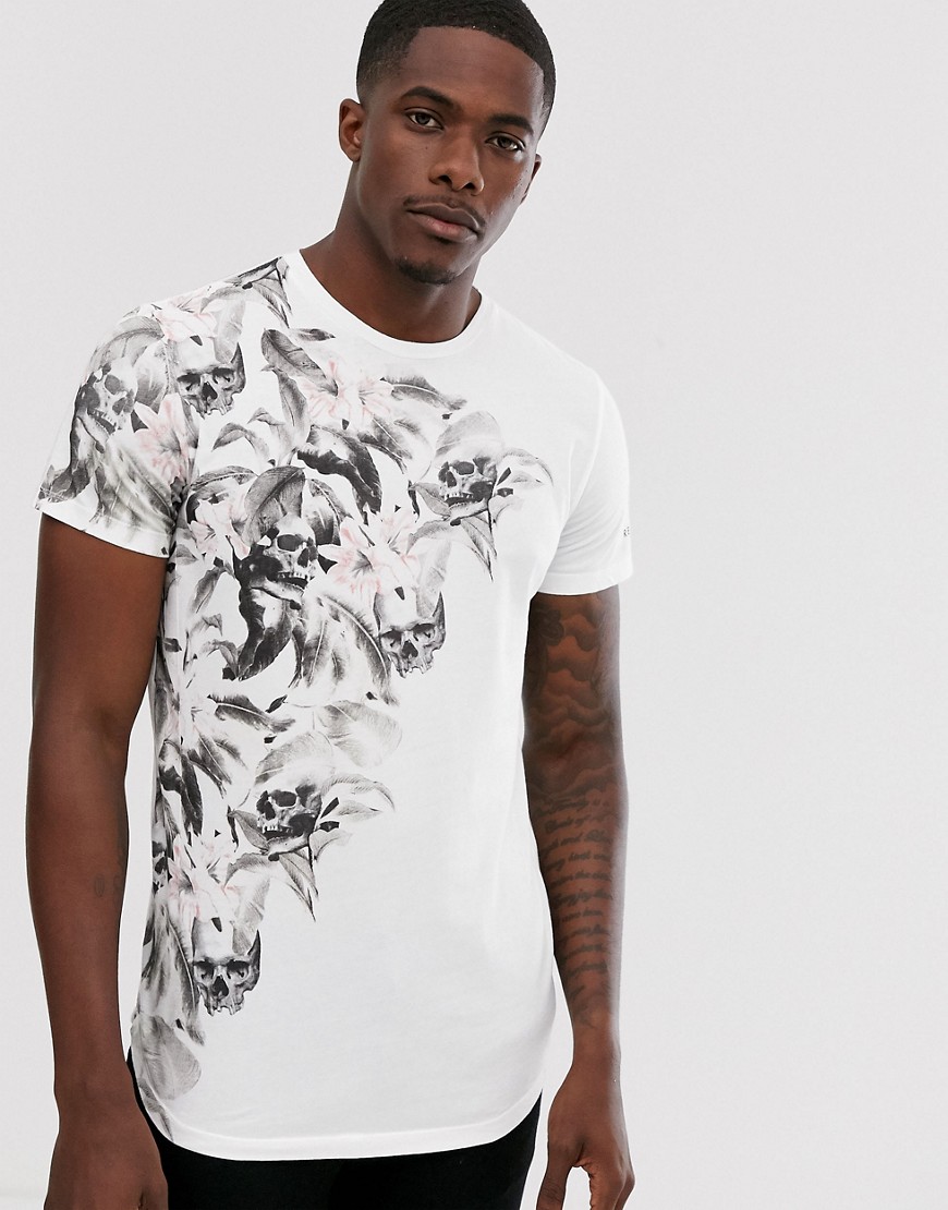 Religion t-shirt with floral and skull print in white