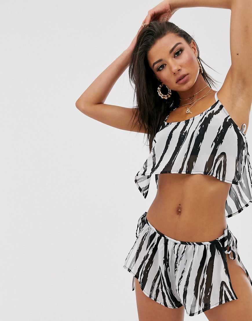 Candypants beach crop cami and shorts co-ord in zebra