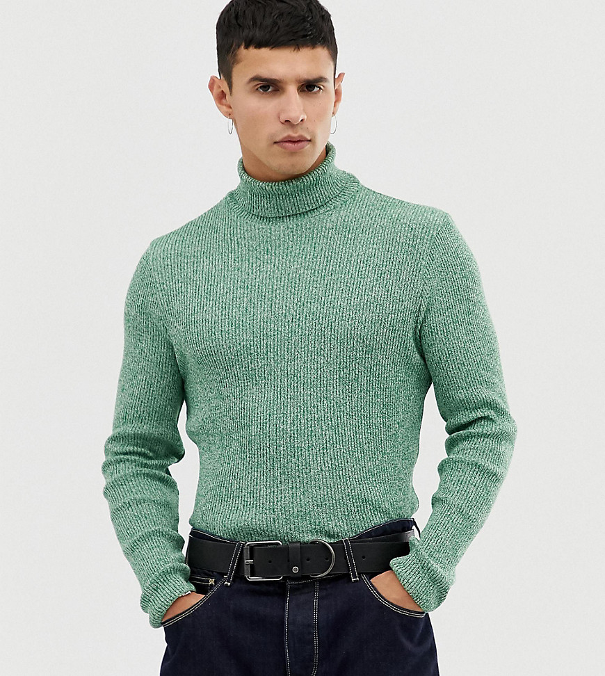 COLLUSION skinny fit ribbed roll neck in green twist