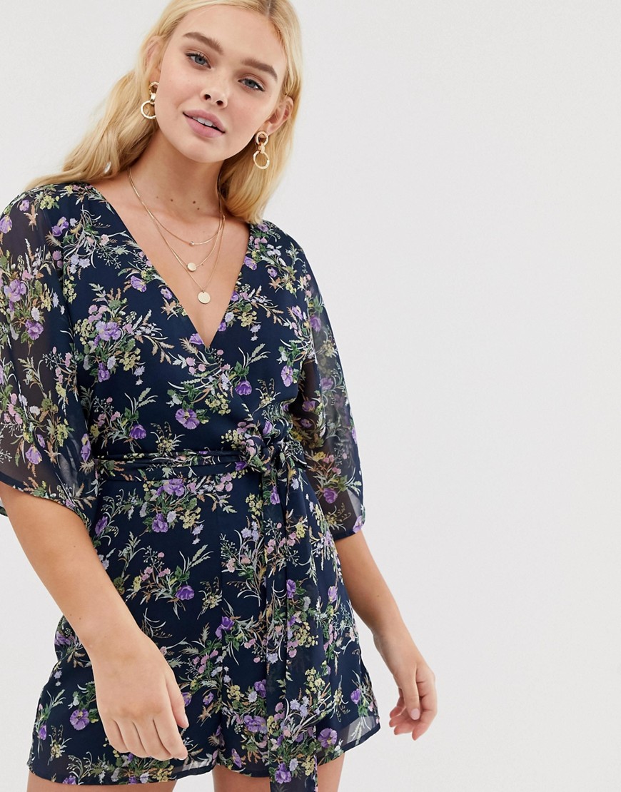 Gilli floral wrap front playsuit with open back detail