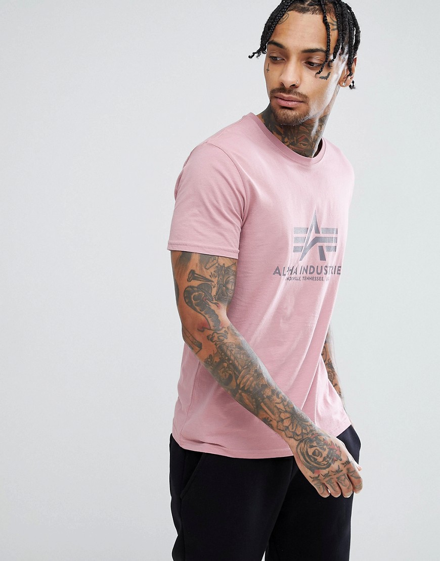 Alpha Industries Logo T-Shirt in Pink - Silver pink