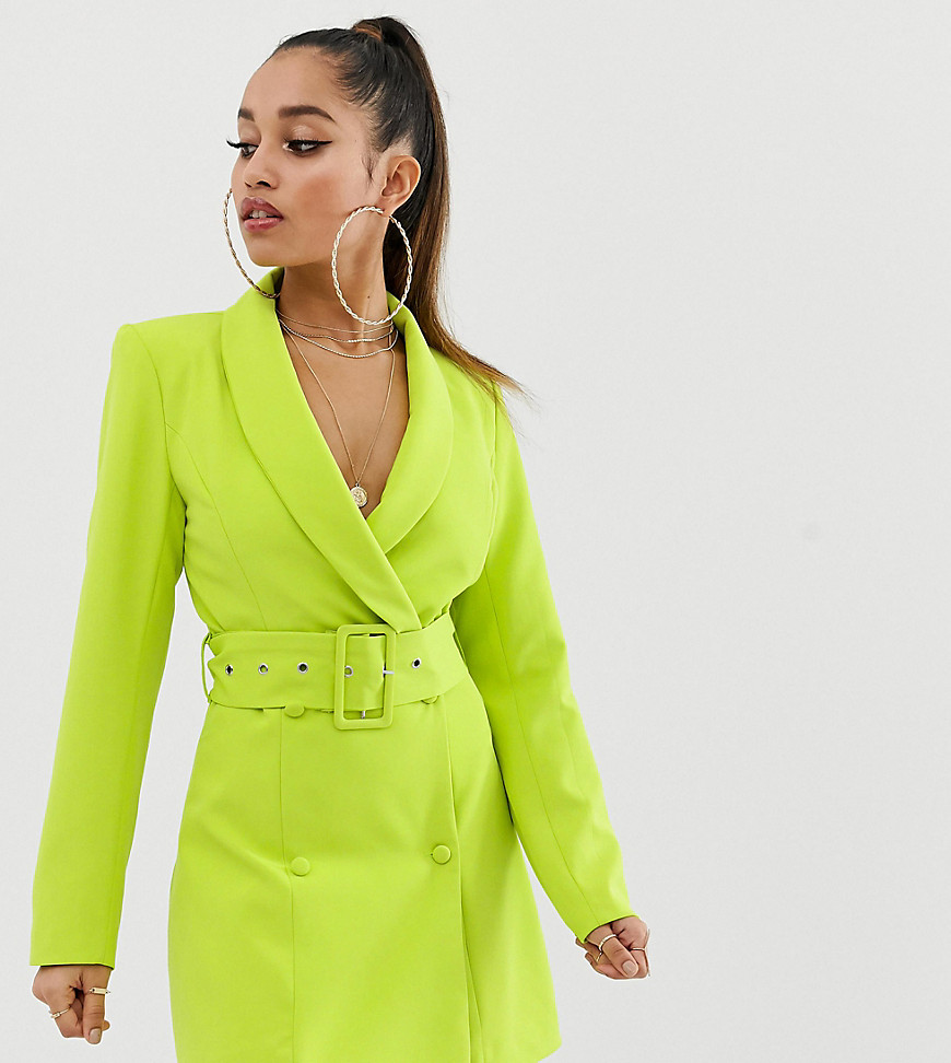 Missguided Petite blazer dress in neon green