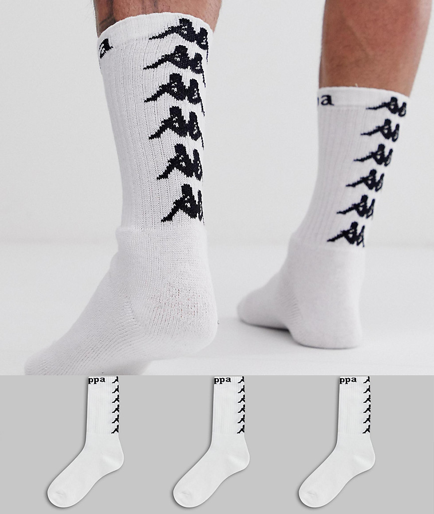 Kappa Authentic Atel socks 3 pack with back logo in white
