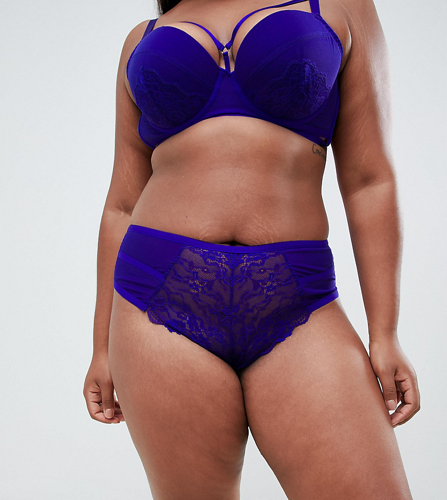 New Look Curve lace and strapping brazilian brief in violet - Violet