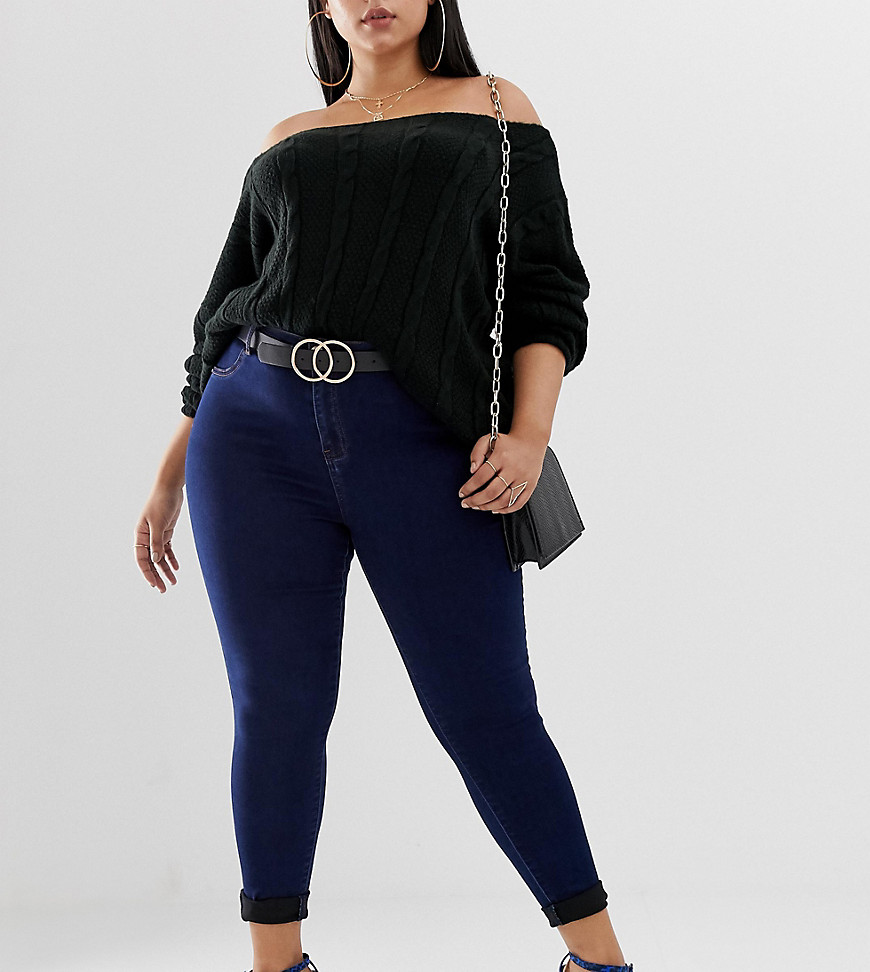 Missguided Plus exclusive plus high waisted skinny jeans in dark blue