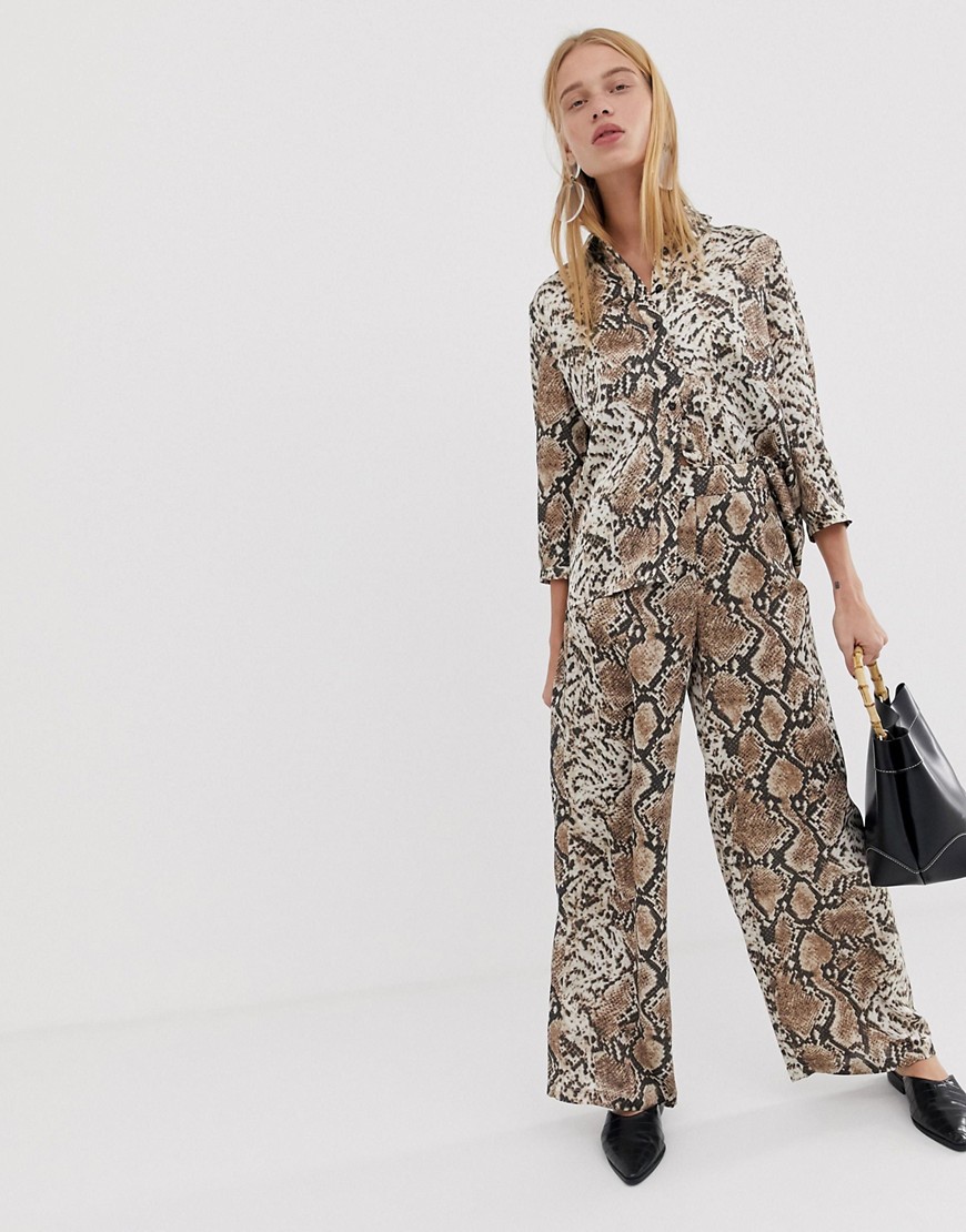 Pieces snake print wide leg trousers