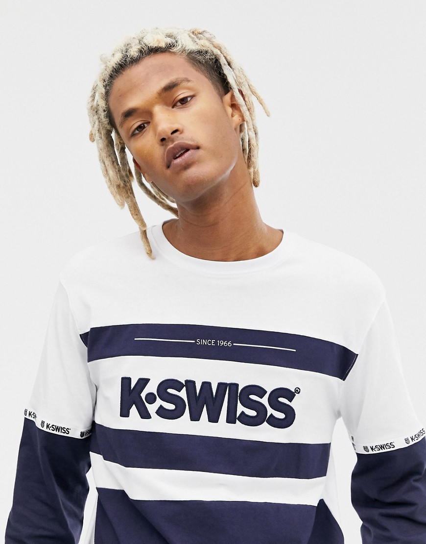 K-Swiss Fairfield Long Sleeve T-Shirt With Logo Panel In Navy