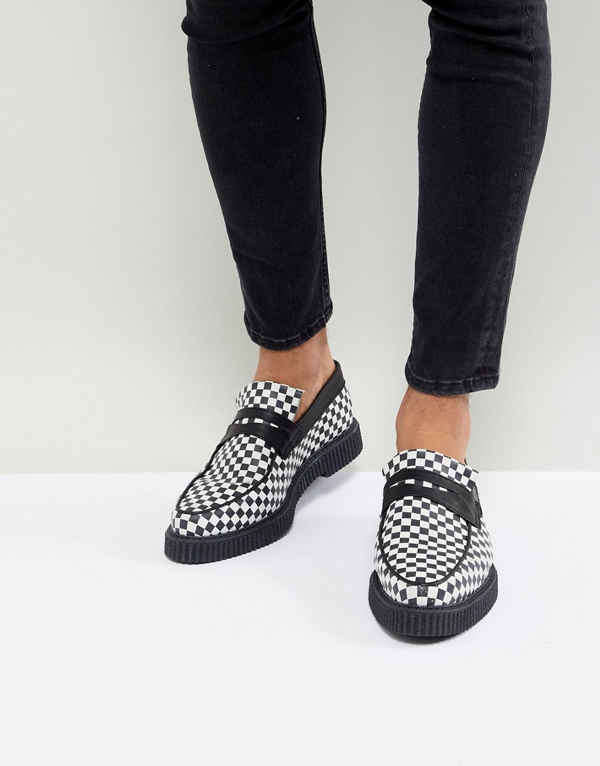ASOS Loafers In Black And White Checkerboard Print With Creeper Sole