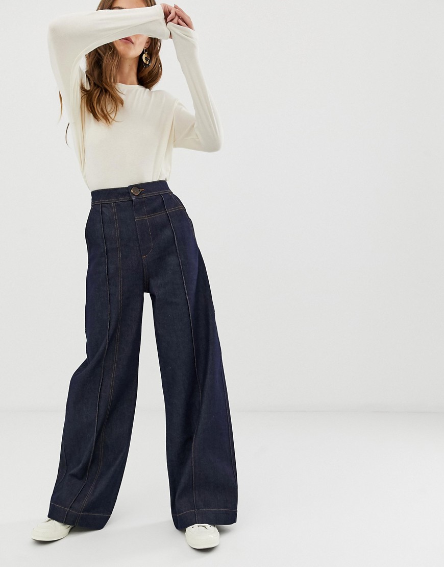 ASOS WHITE wide leg jeans with stitch detail