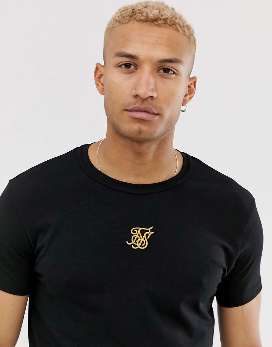 SikSilk t-shirt with gold logo in black