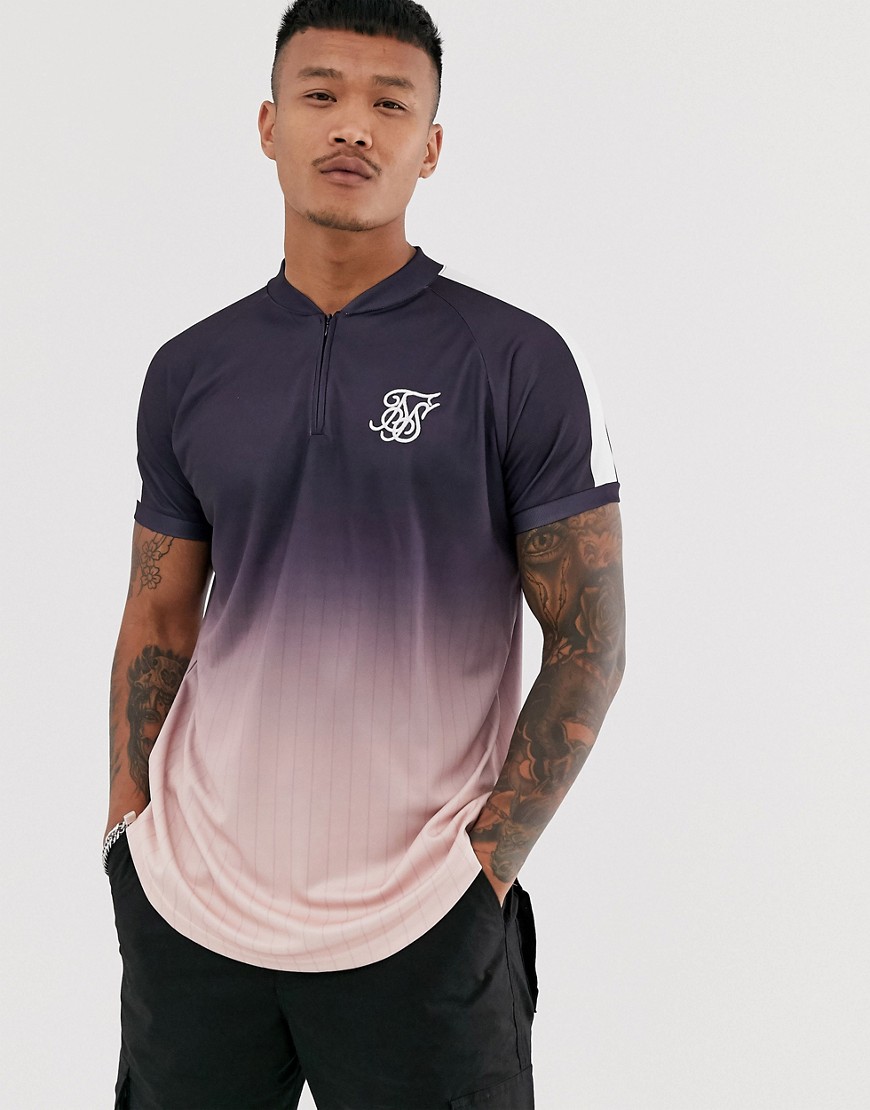 SikSilk muscle t-shirt with zip neck in faded purple