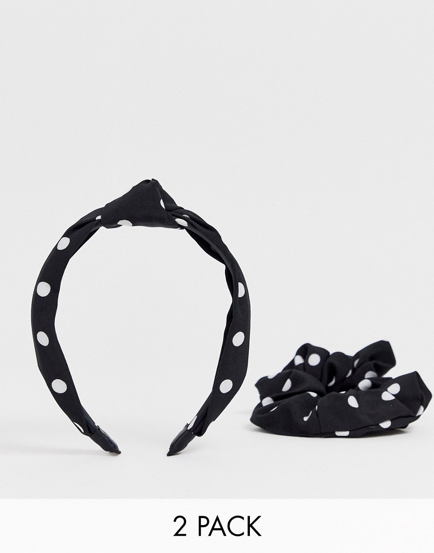 New Look 2 pack headband and scrunchie in polka dot