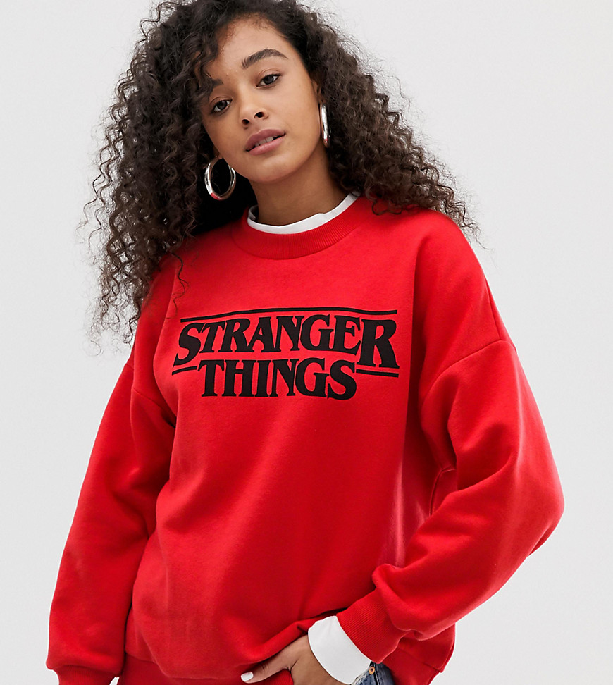 Pull&Bear stranger things logo sweatshirt in red