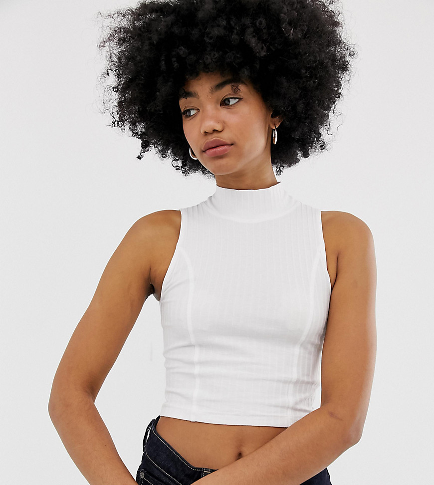 Weekday ribbed high neck top in white
