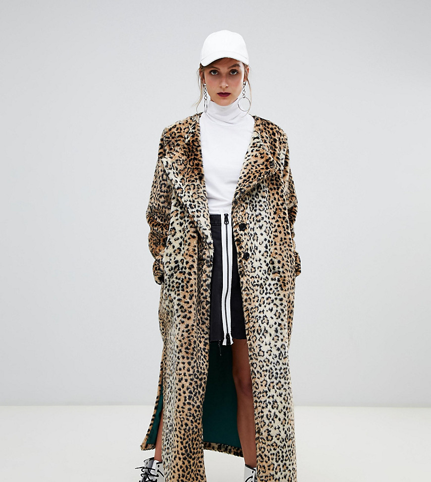 Story Of Lola Faux Fur Longline Leopard Print Coat