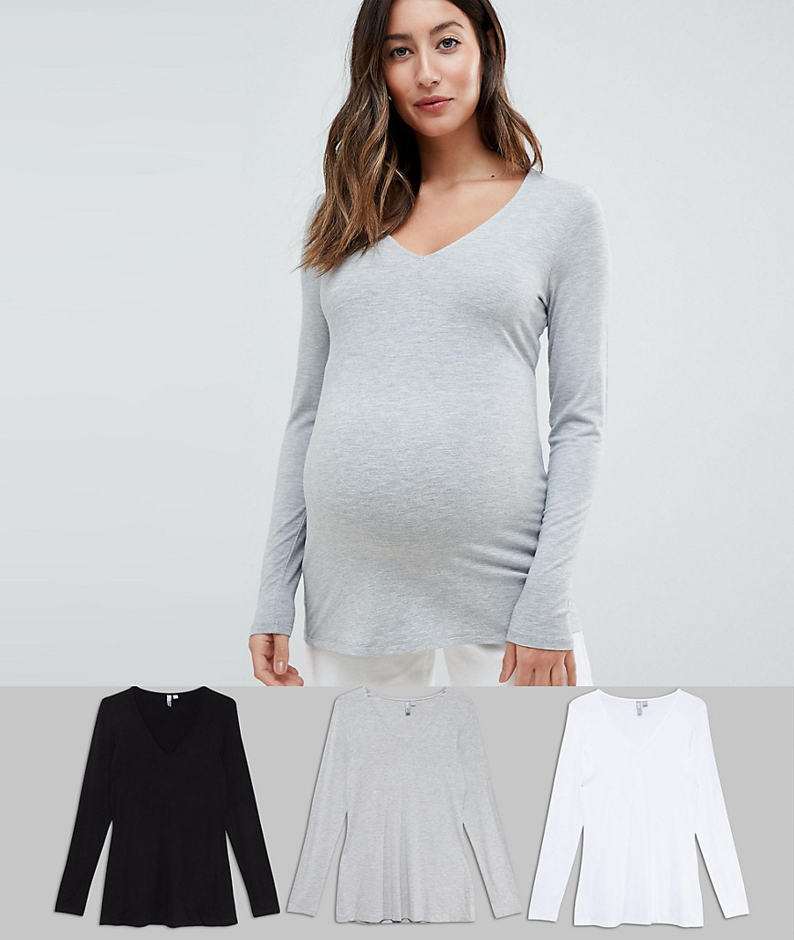 ASOS DESIGN Maternity ultimate top with long sleeve and v-neck 3 pack SAVE