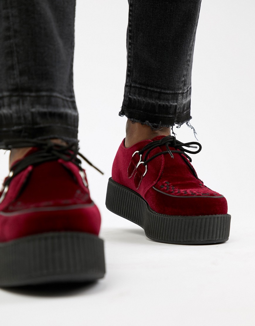 T.U.K faux leather velvet platform creepers in red