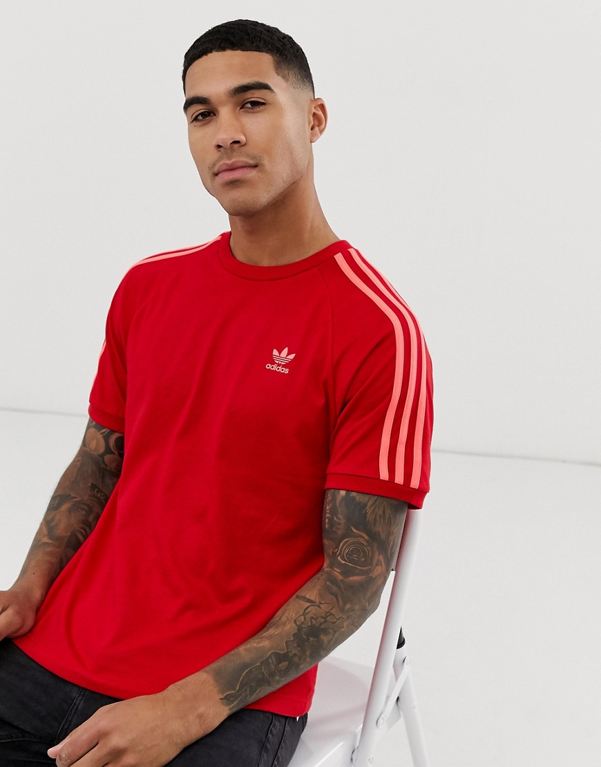 adidas Originals 3 stripe t-shirt in red