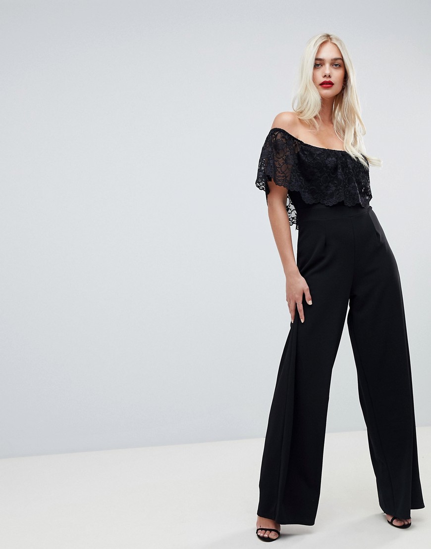 Outrageous Fortune lace top wide leg jumpsuit in black