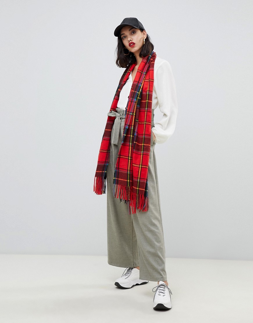 Stradivarius red base check scarf - Red