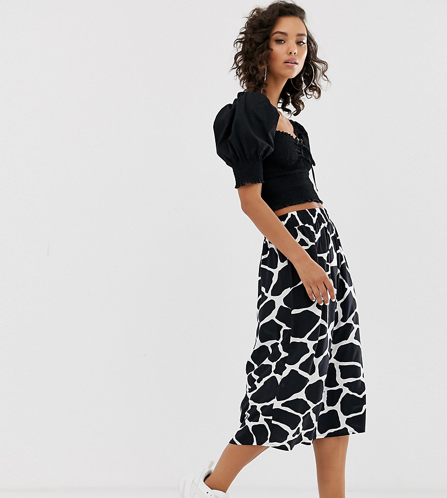 Na-kd giraffe print midi skirt in black and white