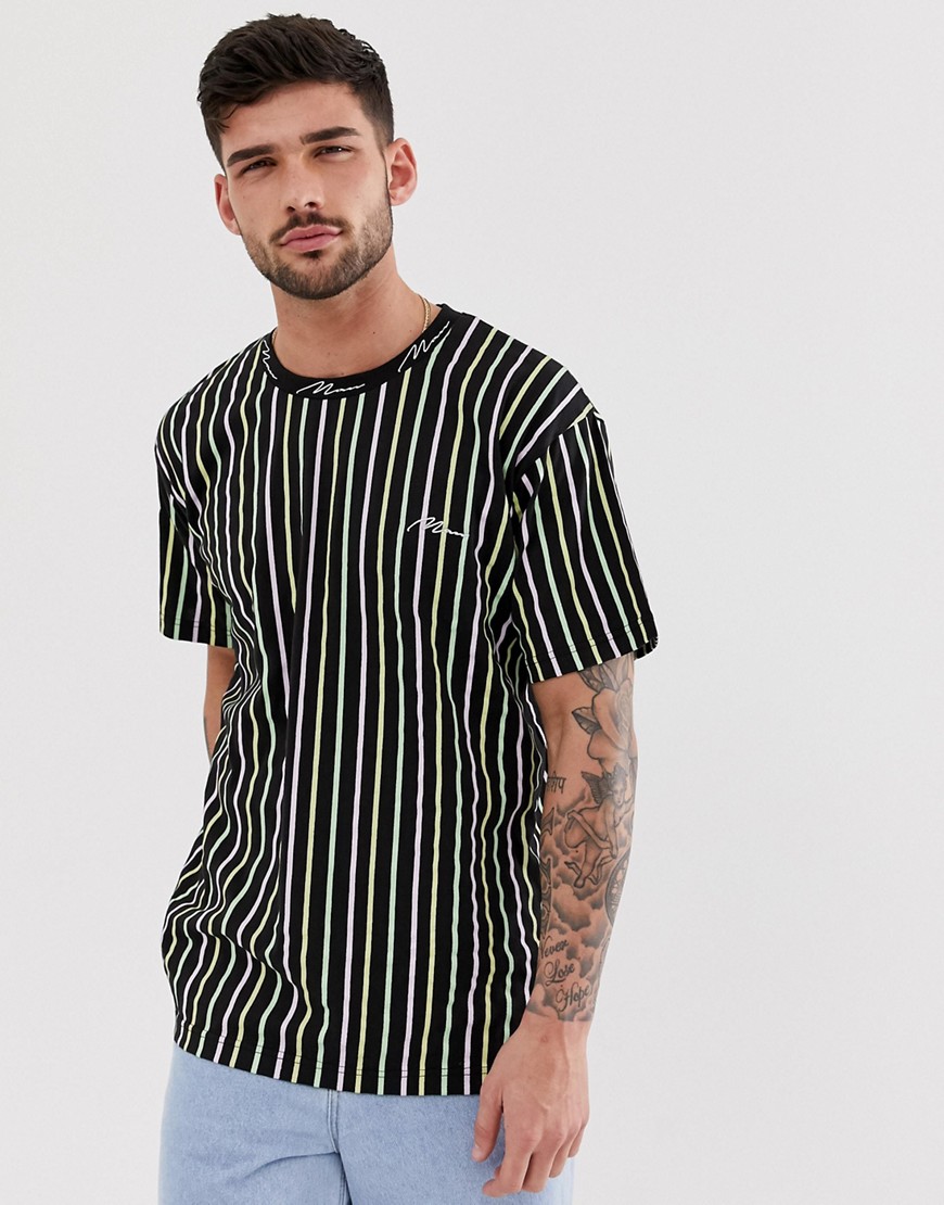 boohooMAN t-shirt with vertical stripe in pastel