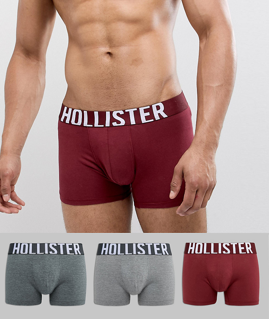Hollister 3 pack trunks in dark grey/burgundy/light grey - Grey/burg/grey